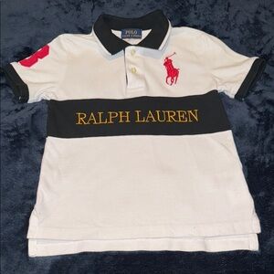 Polo by Ralph Lauren White/Black Polo Shirt with Red/Gold Iconic Logo..SIZE 4T